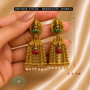 Antique Finish Meenakari Gopuram Jhumka Earrings