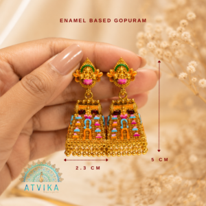 Enamel Based Gopuram Design Jhumka (Matt Finish)