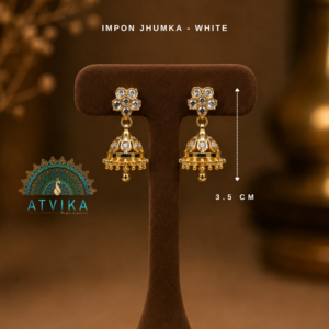Impon White Stone Floral Jhumka Earrings (Back - Screw)